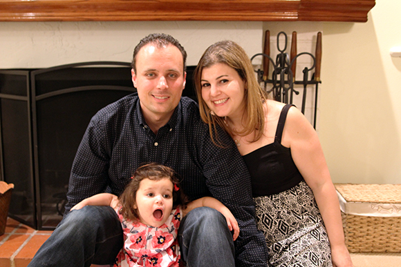 End-of-the-night attempt to get a family shot, Madelyn's crazy hair and all. 